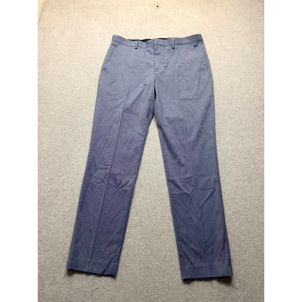 Express Mens Stretch Dress Pants Blue Micro Pattern Flat Front Trousers 33x32